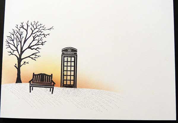 Scene with Phone-box tree and park bench